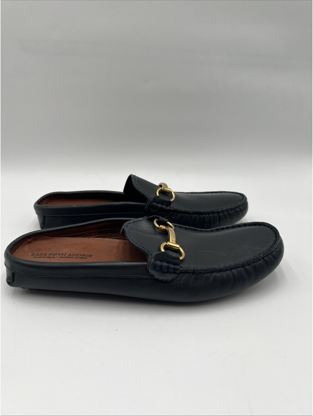 Men’s Saks Fifth Avenue Dark gray leather horsebit mule loafer Size 8M